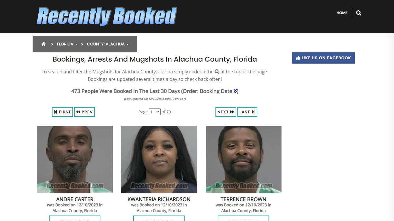 Recent bookings, Arrests, Mugshots in Alachua County, Florida